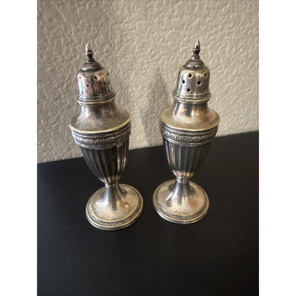 Evans: EPNS; Electro Plated Nickel Silver Hammered Salt & Pepper Shaker Set
